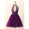 Stunning Dark Purple Halter Graduation Prom Party Short Homecoming Dresses