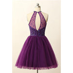 Stunning Dark Purple Halter Graduation Prom Party Short Homecoming Dresses