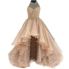 Siaoryne LP170819 O Neck High Beading Ball Gown Evening Dress High Low Front Short Long Back Prom Gowns Mint Champgne