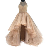 Siaoryne LP170819 O Neck High Beading Ball Gown Evening Dress High Low Front Short Long Back Prom Gowns Mint Champgne