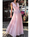 Siaoryne Pastel pink V Neck Flowing Chiffon Long Evening Gowns Women Formal Outfit PL20165