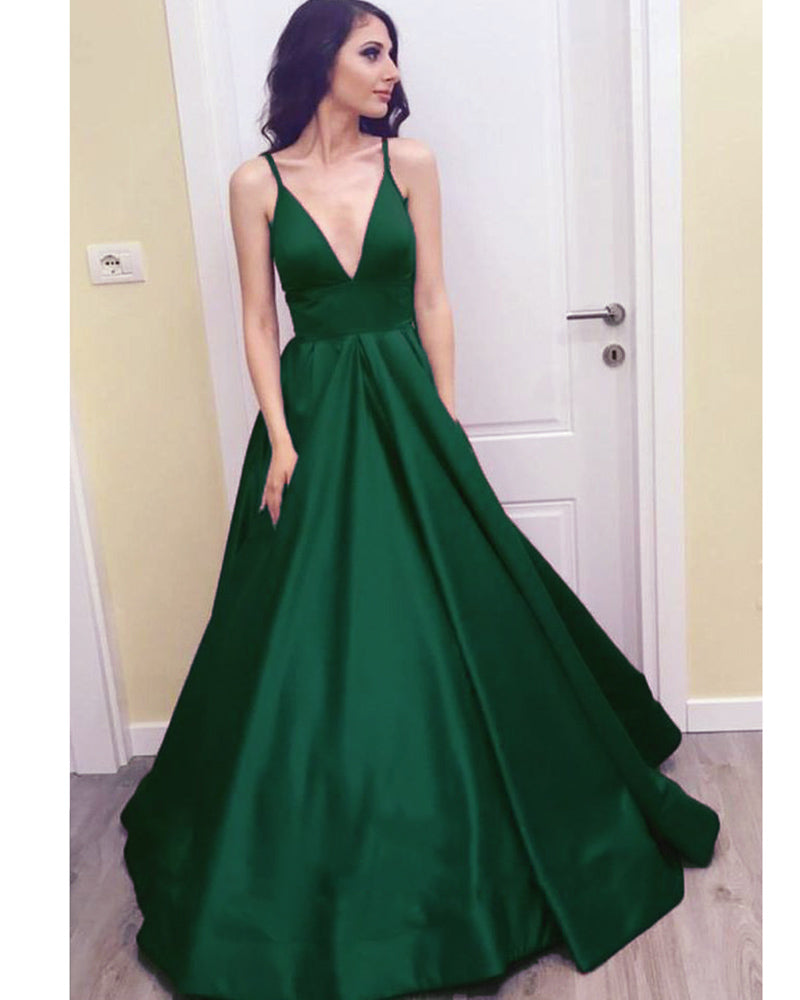 Siaoryne Amazing  Burgundy/Blue/Green Satin A Line Sexy Deep V Neck Evening Long Party Prom Dress Vestidos PL888