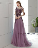 Vintage Blue Open Back Long Evening Dress, Lace Mother of the Bride Gown Full Sleeves Robe De Soiree MD002