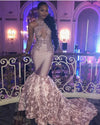 Fashion Pink Flower Rose Sexy Mermaid Girls 2020 Prom Dresses Long ball Dress PL3001