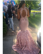 Fashion Pink Flower Rose Sexy Mermaid Girls 2020 Prom Dresses Long ball Dress PL3001