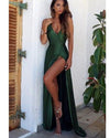 Dark Green Long Prom Dresses with Slits Vestido De Festa Longo PL3300