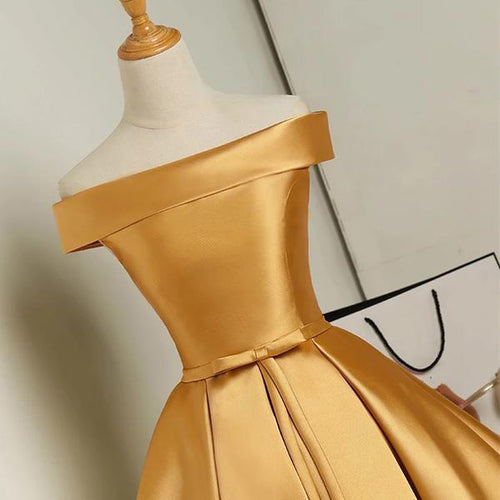 Gold Color Short Party Dresses A Line Satin Semi Formal Gown Cocktail homecoming Dress SP078