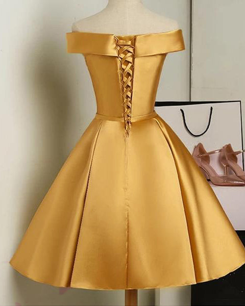 Gold Color Short Party Dresses A Line Satin Semi Formal Gown Cocktail Siaoryne Gold Color Short Party Dresses A Line Satin Semi Formal Gown Cocktail Siaoryne