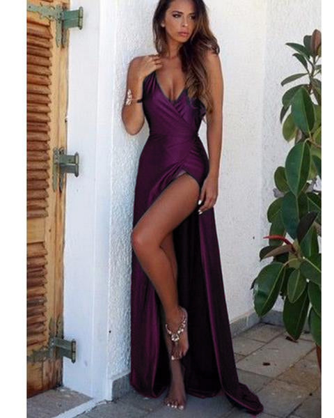Halter Sexy Backless Teal Long Evening Party Gown with high Slits PL3354