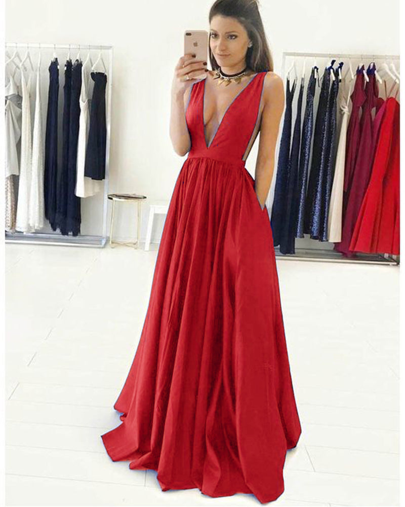 Deep V Neck Long Royal Blue Party Long prom Dresses Women Evening Gown PL5560