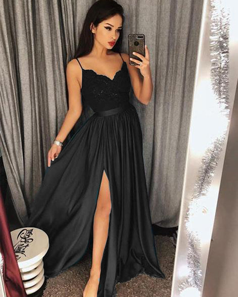 Teal Green /Black/Burgundy Sexy Lace Appliqued Long spaghetti  Prom Dress Women Party Dresses PL4416