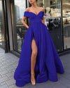 Elegant  Yellow/Wine Red Off the Shoulder Satin A Line Formal Long Gowns  for Prom PL6741