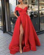 Elegant  Yellow/Wine Red Off the Shoulder Satin A Line Formal Long Gowns  for Prom PL6741
