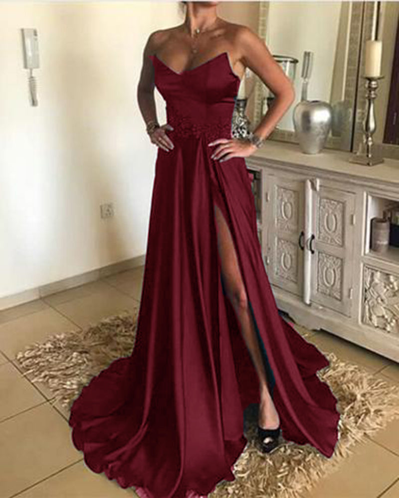 Siaoryne PL1254 Satin Strapless Burgundy/Teal  Long Gala Evening Dress for women 2020