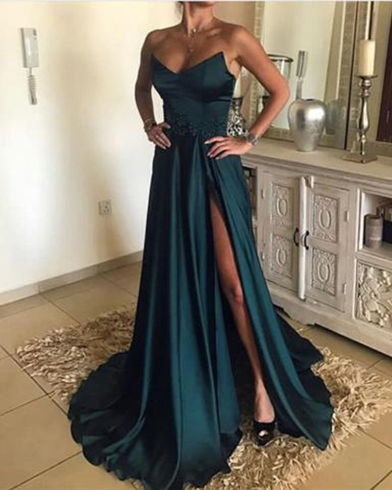 Siaoryne PL1254 Satin Strapless Burgundy/Teal  Long Gala Evening Dress for women 2020