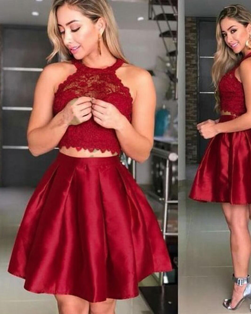 Crop Top 2 Pieces Wine Red Short Prom Dress for 8th Grade Dance 2019 SP6621