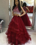 Beautiful Mint /Royal Blue Crop Top Prom Dress Girls 2 Pieces Ombre Beading Formal Gown PL0914