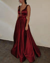 Purple  Prom dress with Deep V Neck A Line Satin Formal Gown Long PL3650
