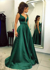 Purple  Prom dress with Deep V Neck A Line Satin Formal Gown Long PL3650