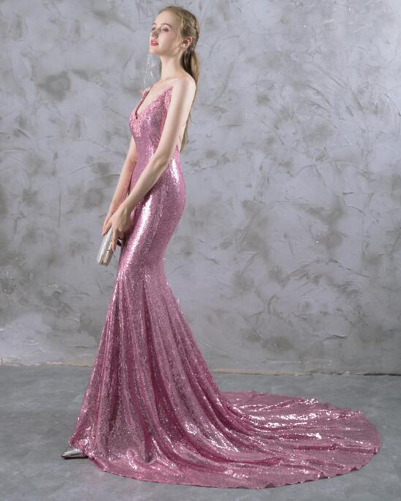 LP786 Spaghetti Straps Sequins Prom Gown,Long Evening Dress  Mermaid 2018 Women Formal Wear