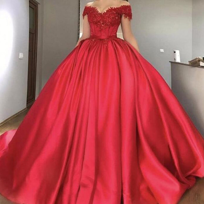 Siaoryne Red Ball Gown prom Dress Women Outfit  Vestido longo with Lace PL623