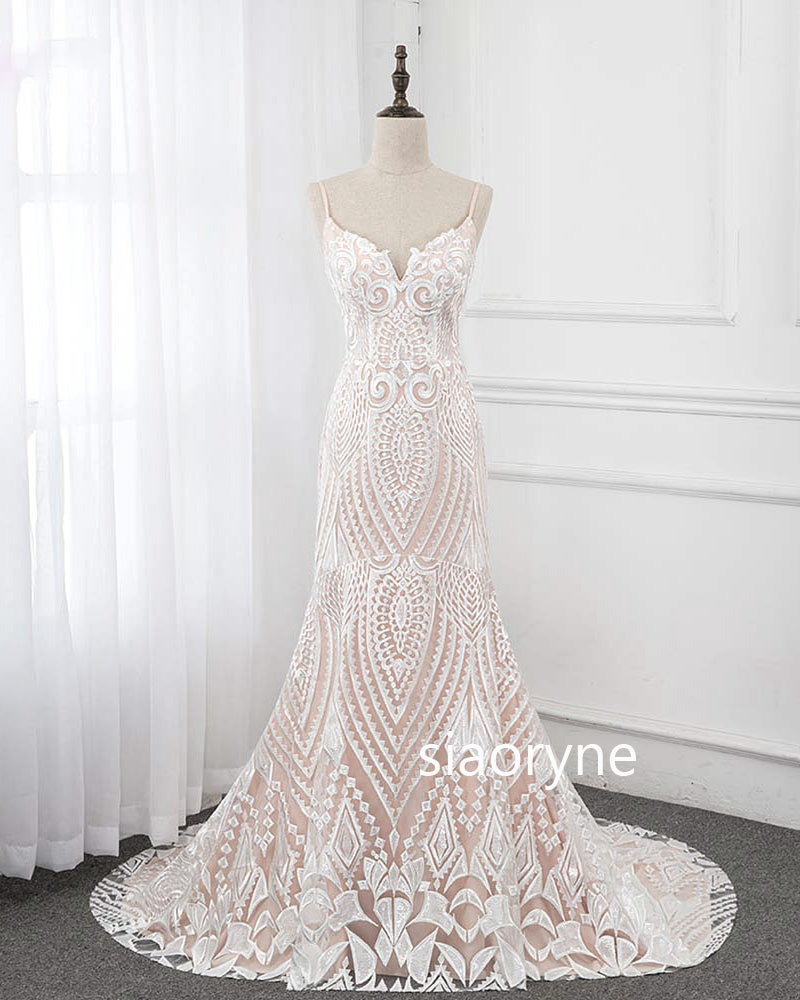 Siaoryne  Elegant Mermaid Ivory /Beige Lace Women Wedding Dress,Bride Gown 2020 WD852