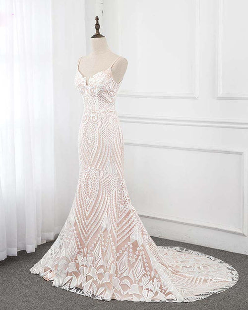Siaoryne  Elegant Mermaid Ivory /Beige Lace Women Wedding Dress,Bride Gown 2020 WD852