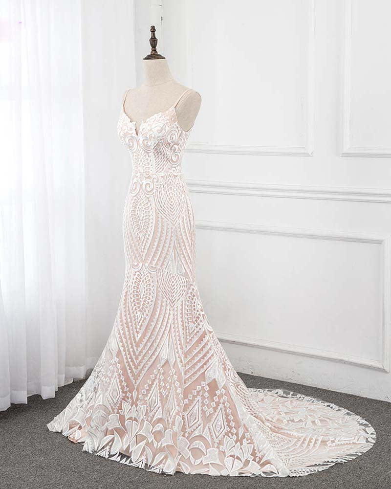 Siaoryne  Elegant Mermaid Ivory /Beige Lace Women Wedding Dress,Bride Gown 2020 WD852