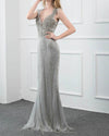 Cap Sleeves Silver Sexy Fitted Long Women Formal Evening Gown for Ball Vestido De Gala
