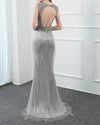 Cap Sleeves Silver Sexy Fitted Long Women Formal Evening Gown for Ball Vestido De Gala