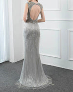 Cap Sleeves Silver Sexy Fitted Long Women Formal Evening Gown for Ball Vestido De Gala