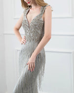 Cap Sleeves Silver Sexy Fitted Long Women Formal Evening Gown for Ball Vestido De Gala