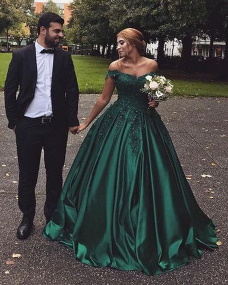 Hunter Green Ball Gown Wedding Dresses Lace WD564