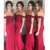 Burgundy Off the Shoulder Women Bridesmaid  Dress Long Off the Shoulder Lace Mermaid Party Gown