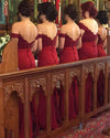 Burgundy Off the Shoulder Women Bridesmaid  Dress Long Off the Shoulder Lace Mermaid Party Gown