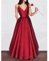 Wine Red Long Prom Dress V Neck Straps Girls Senior Formal Evening Gown 2022 LP611