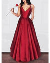 Wine Red Long Prom Dress V Neck Straps Girls Senior Formal Evening Gown 2022 LP611