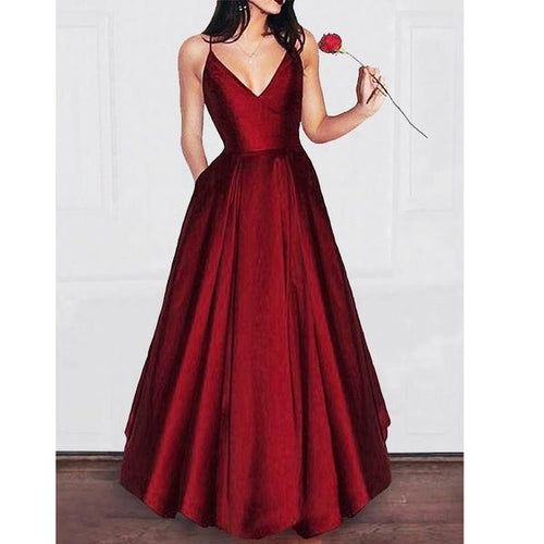 Elegant Dark Green A Line Satin Prom Gown Long Graduation Party Dresses with Pocket