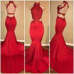 Halter Lace Spandex Evening Prom Dresses Long Women Gown LP5873
