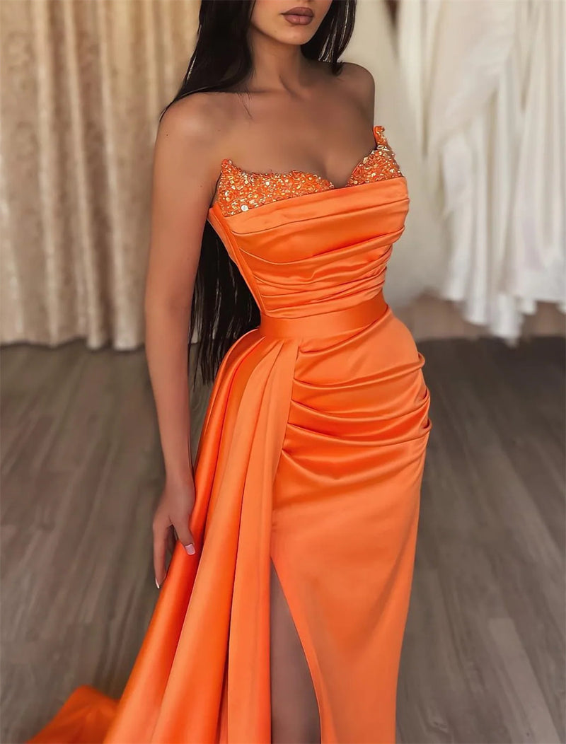 Sexy Sweetheart Burn Bright Orange Mermaid Prom Long Dress with Slit PL3128