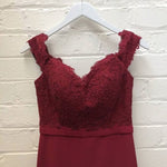 Elegant Off the Shoulder Burgundy Lace Mermaid Evening Dress Long women Bridesmaid gown with Train