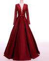 A Line Long Sleeves Robe De Soiree  Backless Burgundy Satin Long Evening Dress