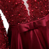 A Line Long Sleeves Robe De Soiree  Backless Burgundy Satin Long Evening Dress