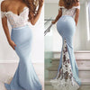 Elegant Pink and White Lace Mermaid Evening Gowns Long Off the Shoulder Women Party Dresses PL574