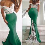 Elegant Pink and White Lace Mermaid Evening Gowns Long Off the Shoulder Women Party Dresses PL574