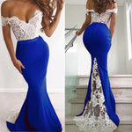 Elegant Pink and White Lace Mermaid Evening Gowns Long Off the Shoulder Women Party Dresses PL574