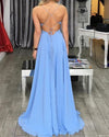 Siaoryne Light Blue Long Chiffon Prom Party Dresses with Slit PL233