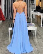Siaoryne Light Blue Long Chiffon Prom Party Dresses with Slit PL233