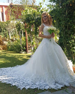 Princess Ball Gown Lace White Wedding Dresses with Straps WD647