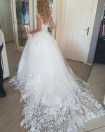 Princess Ball Gown Lace White Wedding Dresses with Straps WD647